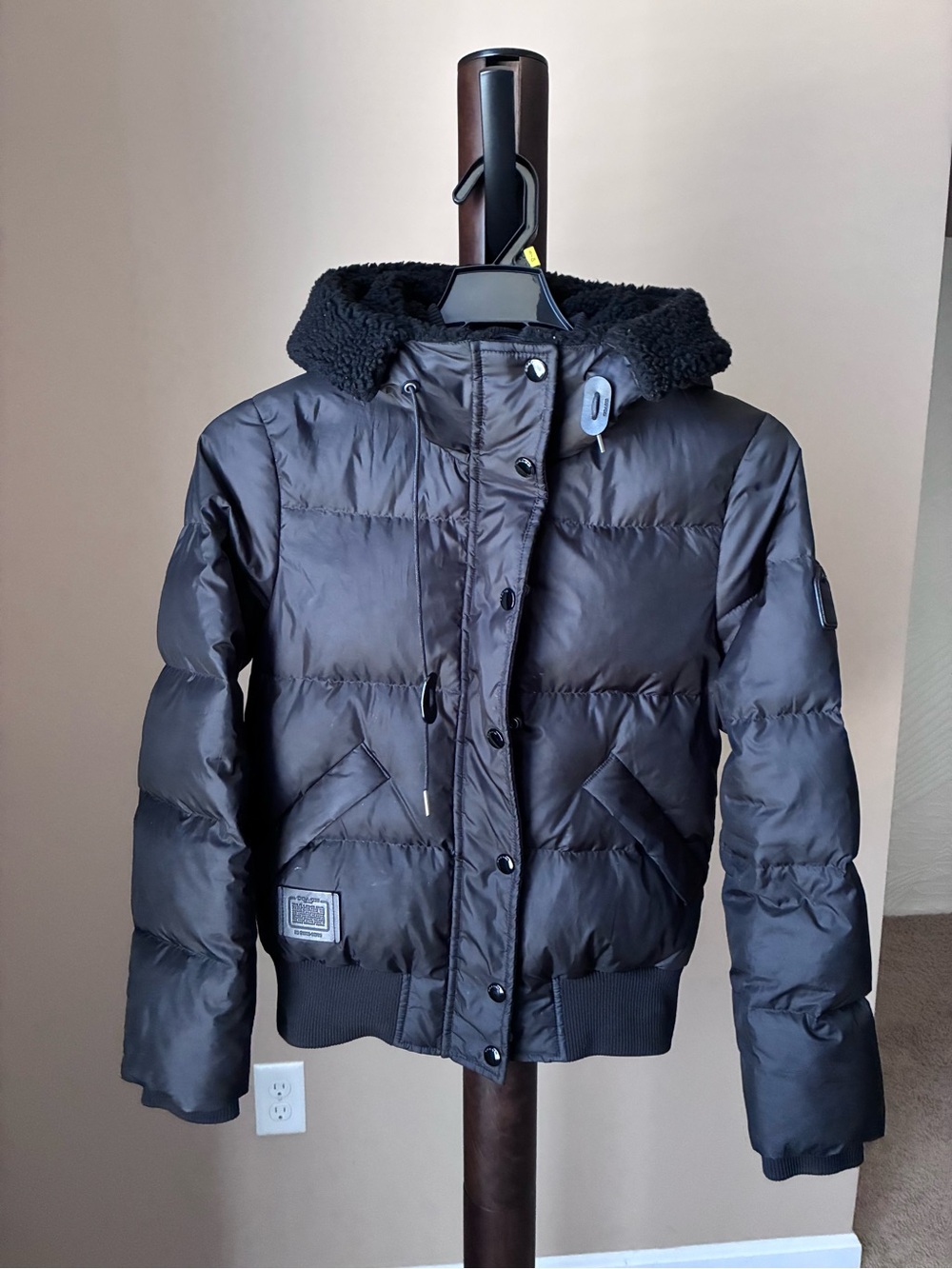 Coach Black Quilted Puffer Jacket with Sherpa Trim
